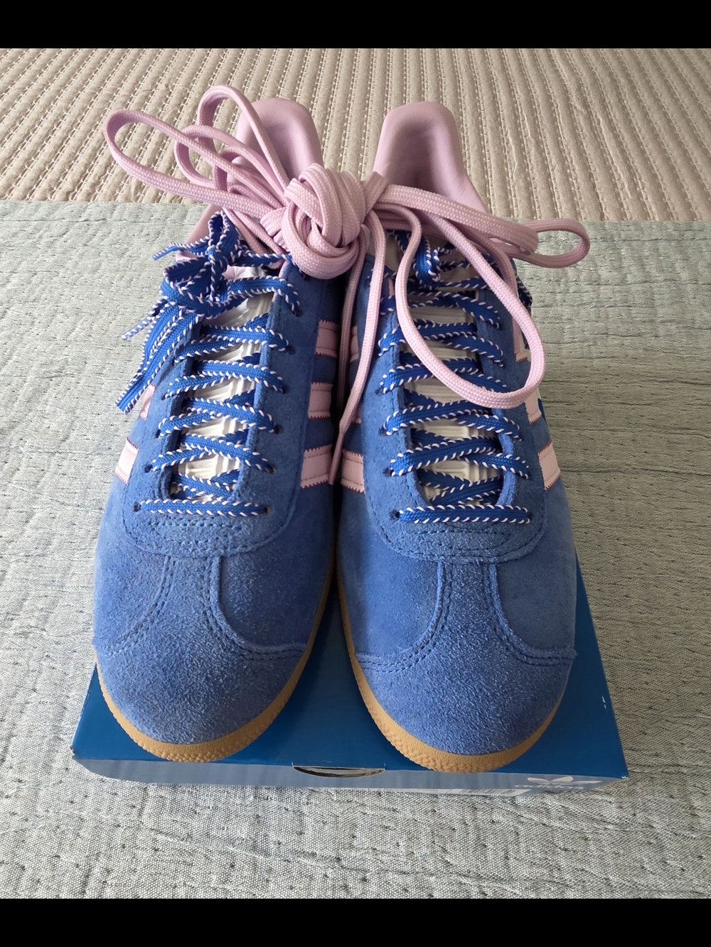 adidas Blue Suede Sneakers with Pink Accents